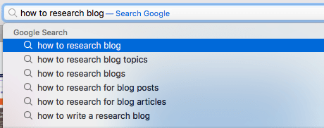 Google Autofill Results for How to Research Blog