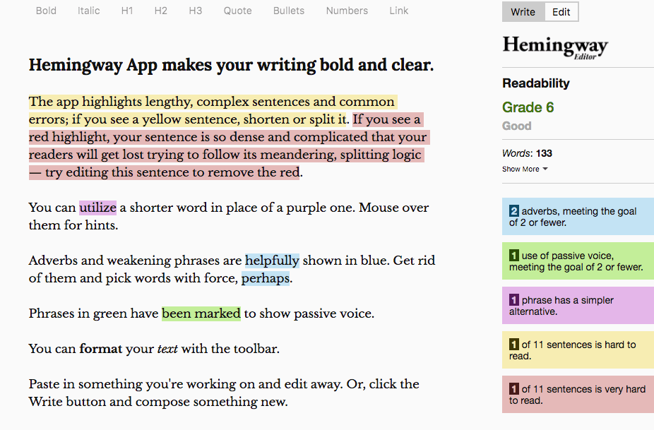 Hemingway Writing App Screenshot