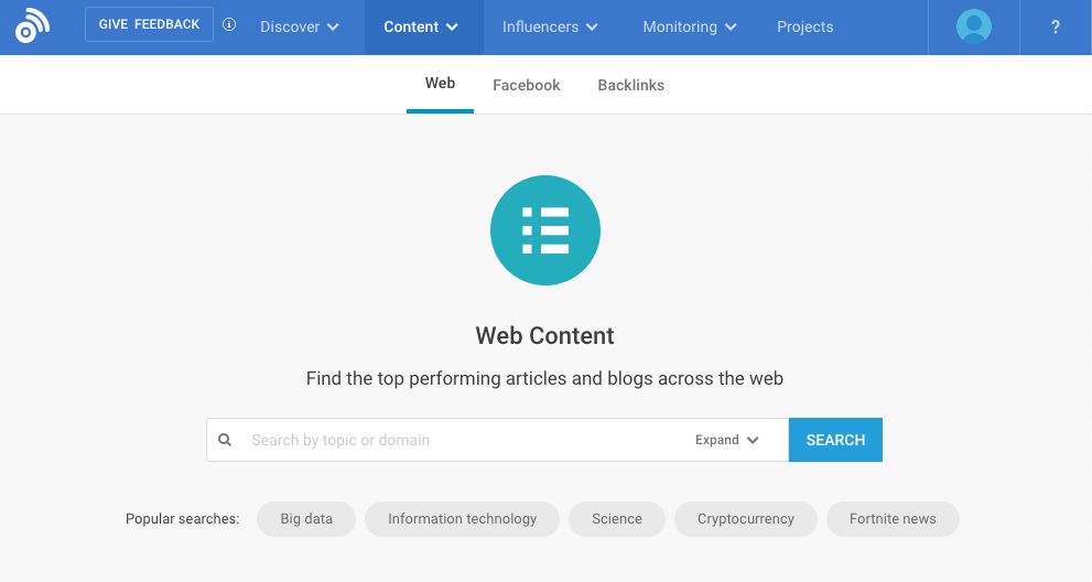 Screenshot of BuzzSumo's content analyzer tool.