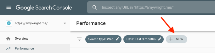 Screenshot of how to search for a page in Google Search Console's performance report.