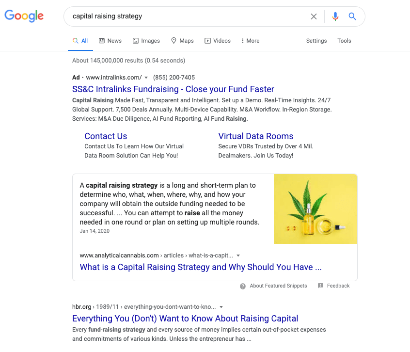 Google search results for "capital raising strategies."